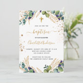 バプテスユーカリ緑の金ゴールドクロススクリプト 招待状 (スタンド正面)