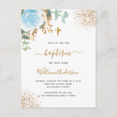 バプテスユーカリ緑の青い金ゴールドフローラ少年 インビテーションポストカード (正面)