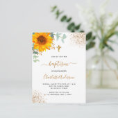 バプテスユーカリ緑ひまわり金ゴールド十字架 インビテーションポストカード (スタンド正面)