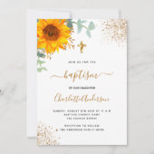 バプテスユーカリ緑ひまわり金ゴールド十字架 招待状 (正面)