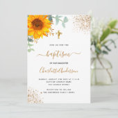 バプテスユーカリ緑ひまわり金ゴールド十字架 招待状 (スタンド正面)