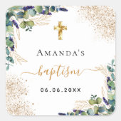 バプテスユーカリ緑グリッターモノグラム スクエアシール (正面)