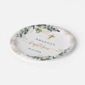 バプテスユーカリ緑グリッターモノグラム ペーパープレート (アングル)