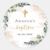 バプテスユーカリ緑グリッターモノグラム ラウンドシール (正面)