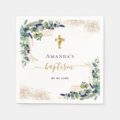 バプテスユーカリ緑グリッター名ガールボーイ スタンダードカクテルナプキン (正面)