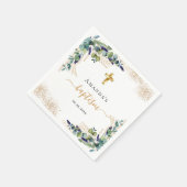 バプテスユーカリ緑グリッター名ガールボーイ スタンダードカクテルナプキン (角)