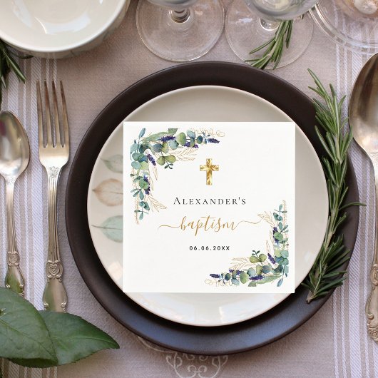 バプテスユーカリ緑モノグラムエレガント スタンダードカクテルナプキン