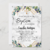 バプテスユーカリ緑金ゴールド大理石 招待状 (正面)