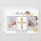 バプテスユーカリ金ゴールド写真サンキューカード 招待状 (正面)