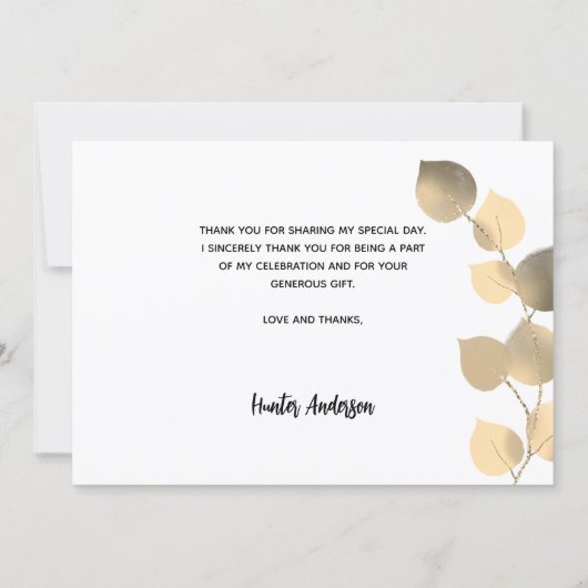 バプテスユーカリ金ゴールド写真サンキューカード 招待状 (裏面)