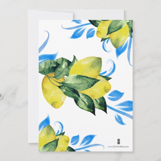 バプテスレモンの葉の宗教的な青イタリアン色 招待状 (裏面)