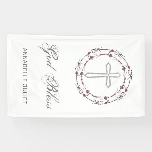 バプテパーソナライズされたィスマ神ブレスキリスト教十字架  横断幕 (横)