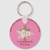 バプテパーソナライズされたィス&《キリスト教》洗礼式や命名式フローラクロス キーホルダー (正面)
