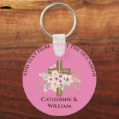 バプテパーソナライズされたィス&《キリスト教》洗礼式や命名式フローラクロス キーホルダー (正面)