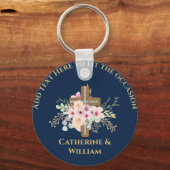 バプテパーソナライズされたィス&《キリスト教》洗礼式や命名式フローラクロス キーホルダー (正面)