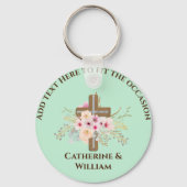 バプテパーソナライズされたィス&《キリスト教》洗礼式や命名式フローラクロス キーホルダー (正面)