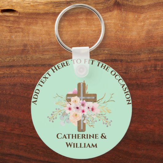バプテパーソナライズされたィス&《キリスト教》洗礼式や命名式フローラクロス キーホルダー