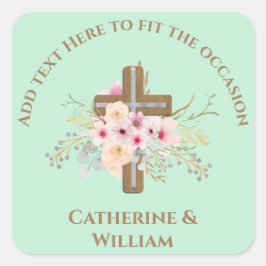 バプテパーソナライズされたィス&《キリスト教》洗礼式や命名式フローラクロス スクエアシール