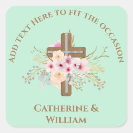 バプテパーソナライズされたィス&《キリスト教》洗礼式や命名式フローラクロス スクエアシール