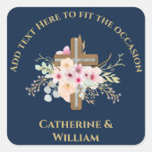 バプテパーソナライズされたィス&《キリスト教》洗礼式や命名式フローラクロス スクエアシール (正面)