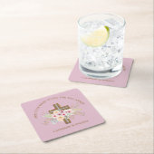 バプテパーソナライズされたィス&《キリスト教》洗礼式や命名式フローラクロス スクエアペーパーコースター (インサイチュ)