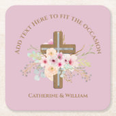 バプテパーソナライズされたィス&《キリスト教》洗礼式や命名式フローラクロス スクエアペーパーコースター (正面)