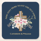 バプテパーソナライズされたィス&《キリスト教》洗礼式や命名式フローラクロス スクエアペーパーコースター (正面)