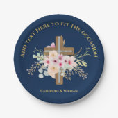 バプテパーソナライズされたィス&《キリスト教》洗礼式や命名式フローラクロス ペーパープレート (正面)