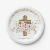 バプテパーソナライズされたィス&《キリスト教》洗礼式や命名式フローラクロス ペーパープレート (正面)