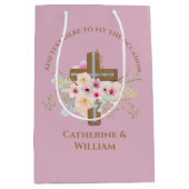 バプテパーソナライズされたィス&《キリスト教》洗礼式や命名式フローラクロス ミディアムペーパーバッグ (正面)