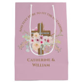 バプテパーソナライズされたィス&《キリスト教》洗礼式や命名式フローラクロス ミディアムペーパーバッグ (裏面)