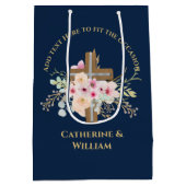 バプテパーソナライズされたィス&《キリスト教》洗礼式や命名式フローラクロス ミディアムペーパーバッグ (裏面)