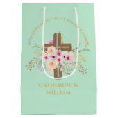 バプテパーソナライズされたィス&《キリスト教》洗礼式や命名式フローラクロス ミディアムペーパーバッグ (裏面)