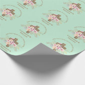 バプテパーソナライズされたィス&《キリスト教》洗礼式や命名式フローラクロス ラッピングペーパー (角)