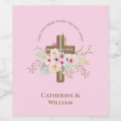 バプテパーソナライズされたィス&《キリスト教》洗礼式や命名式フローラクロス ワインラベル (シングルラベル)