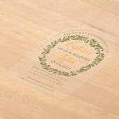 バプテパーソナライズされたスオリーブリース アクリル招待状 (レイダウン)