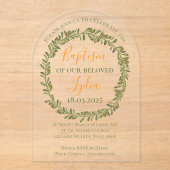 バプテパーソナライズされたスオリーブリース アクリル招待状 (正面)