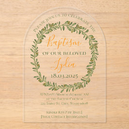 バプテパーソナライズされたスオリーブリース アクリル招待状