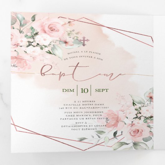 バプテメクルーヌドバラアクアレル 三つ折り招待状 (内部最初)