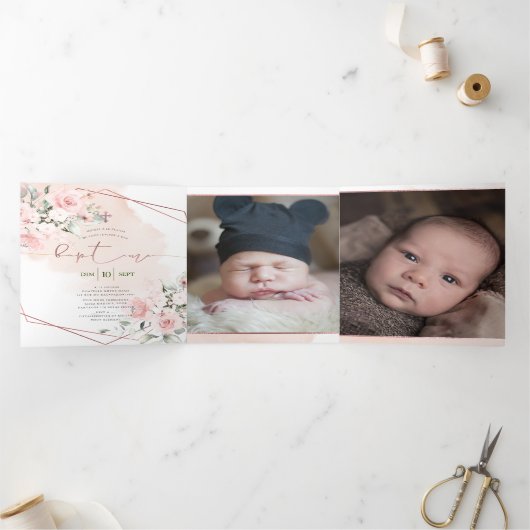 バプテメクルーヌドバラアクアレル 三つ折り招待状 (内部)