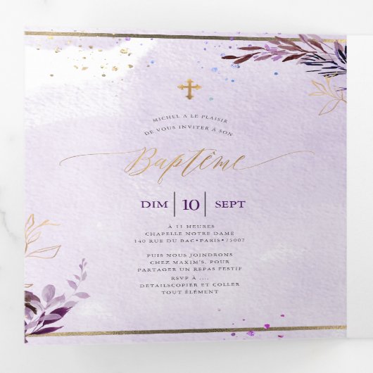 バプテメ・ナス・クールンヌ・デ・フェイラーゲ・アクアレル 三つ折り招待状 (内部最初)