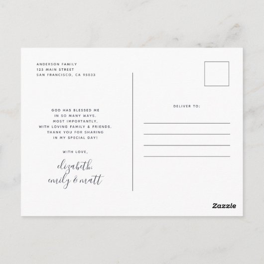 バプテモダンスはっきりしたシンプルの写真ありがとう ポストカード (裏面)