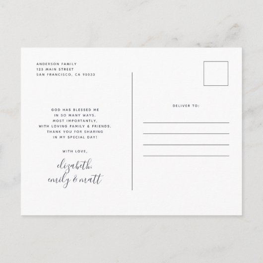 バプテモダンスはっきりしたシンプルの写真ありがとう 案内ポストカード (裏面)