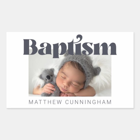 バプテモダンスはっきりしたシンプルの写真ありがとう 長方形シール (正面)