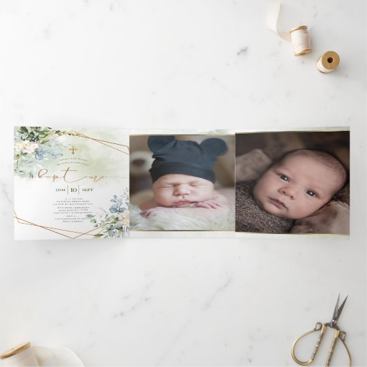 バプテーム・アクアレル・クールヌ・デ・フェイラージュ 三つ折り招待状 (内部)