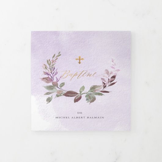 バプテーム，ラヴァンドレクールヌドゥフェイラーゲアクアレレ 三つ折り招待状 (カバー)