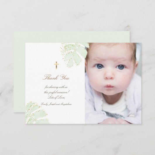 バプテ感謝していィスユパーム葉グリッター 招待状 (正面/裏面)