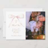 バプテ感謝していスの写真ピンクの弓 招待状 (正面)