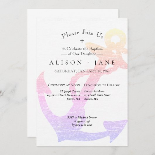 バプテ航海のスマいかりピンクラベンダーガール 招待状 (正面/裏面)