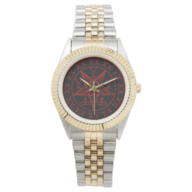 バプホメットのトリプルムーンのシギルとルシファーのシギル 腕時計 (正面)